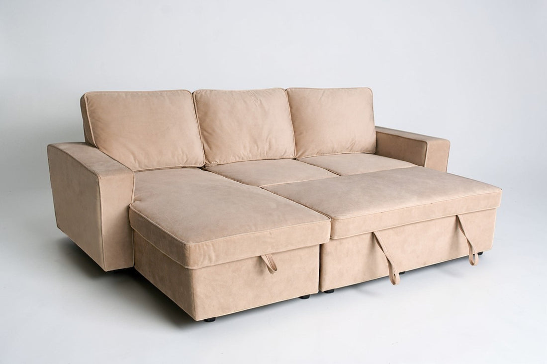L Shaped Sofa Bed With Storage (Light Brown)
