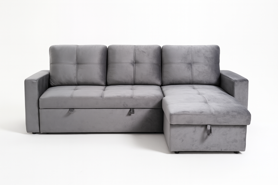 L Shaped Sofa Bed With Storage (Grey)